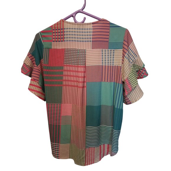 umgee USA Multi Color Short Ruffle Sleeve top Size S - Picture 2 of 7